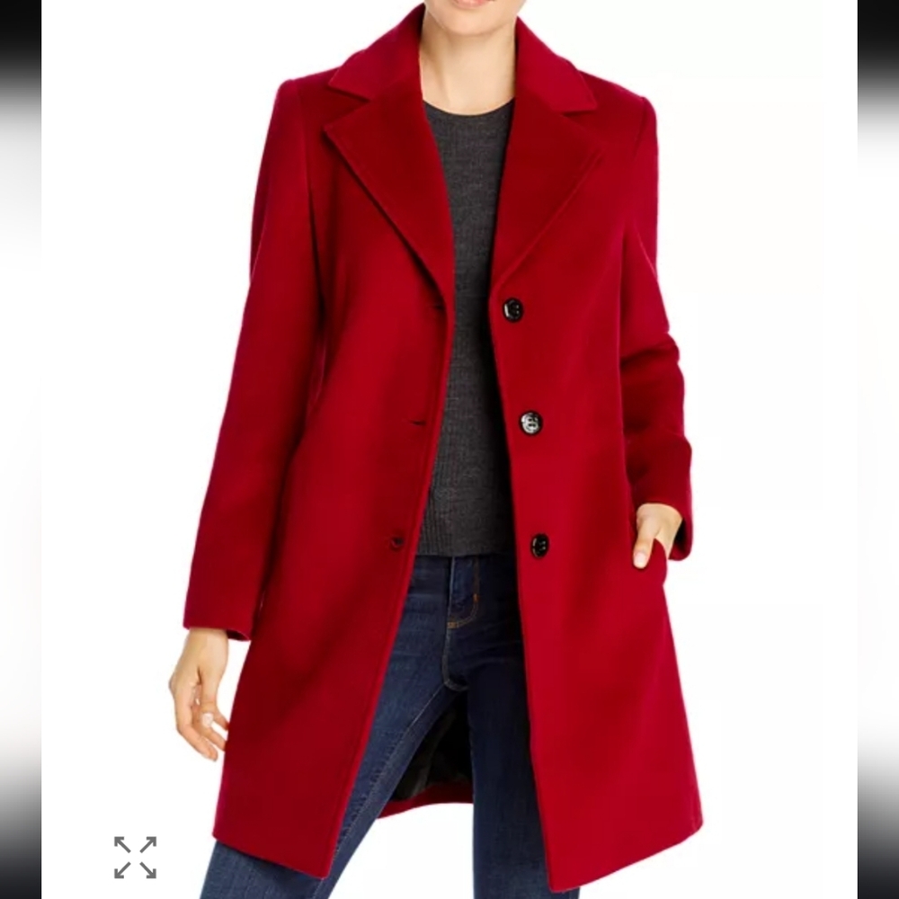 Calvin Klein Women's Deep Red Coat Cashmere Wool Size 14